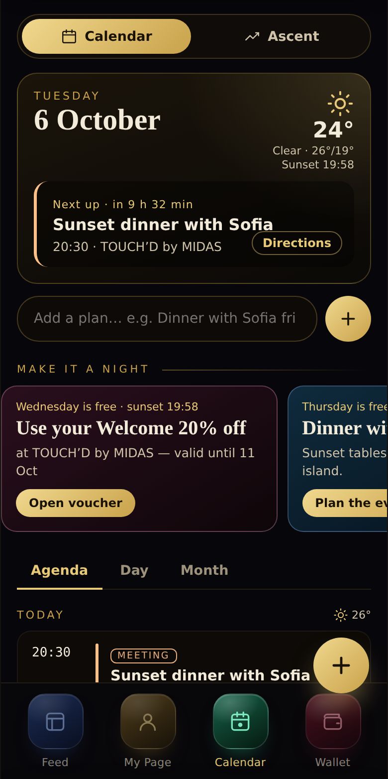 MIDAS app calendar